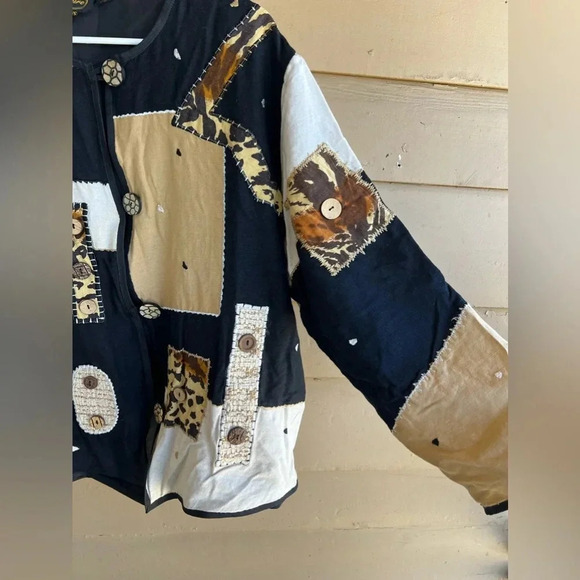 Vintage Funky Art to Wear Beige, White and Black Patchwork Jacket - Size 1X - Picture 4 of 6